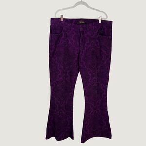 Run & Fly Mens Purple Paisley Corduroy Flare Bell Bottom Trousers Pants 38x32